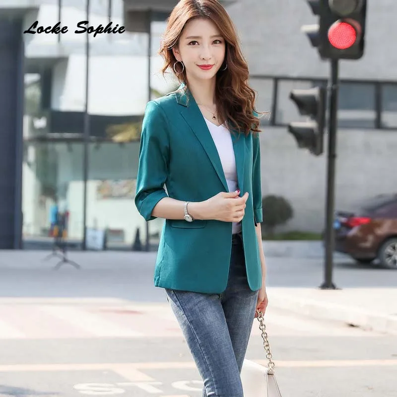 Women's plus size Blazers coats 2020 Spring Fashion Cotton Middle sleeve Small Suits jackets ladies Skinny office Blazers Suits
