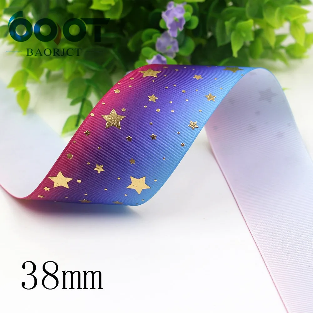 I-19917-2179 1-1/2'' 38mm 10yards Colorful stars hot stamping grosgrain Ribbons,bow cap DIY accessories decorations