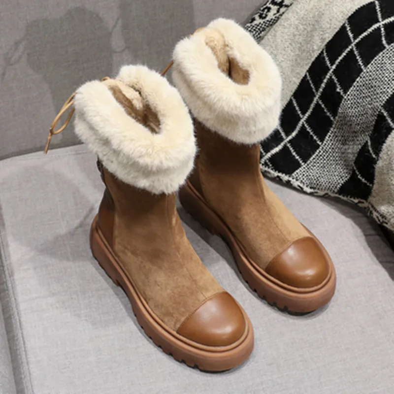 

Middle Boots Snow Boots Women's 2019 Autumn & Winter New Style Boots Thick Bottomed Martin Boots Thick Warm plus Velvet
