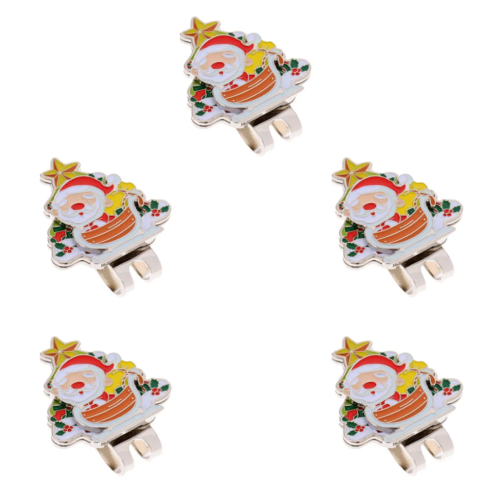 Premium 5 Pieces Santa Claus Magnetic Hat Clip Golf Ball Markers Golfer Christmas Gift Presents