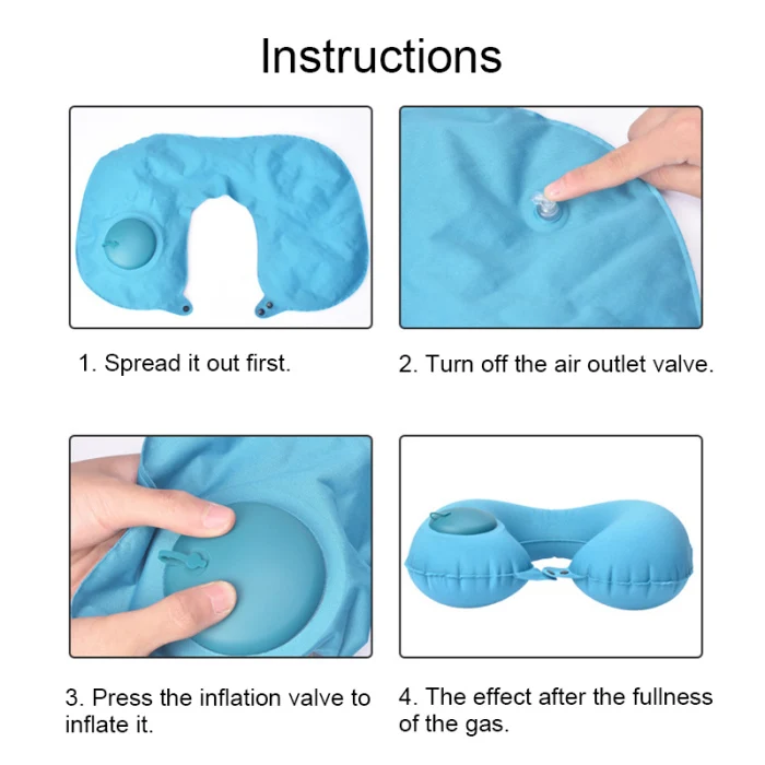 U-shaped Inflatable Pillow Neck Head Support Portable for Travel Airplane Car XH8Z