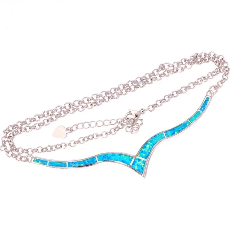 Мода Большой Винтаж гуманоид синий Опаловый кулон ожерелье для женщин ювелирные изделия вечерние подарки на свадьбу рождство