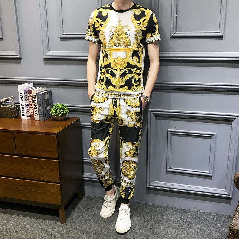 Brand-Luxury-Retro-Print-Casual-Suits-Men-2Pcs-Tshirt-Sweatpants-Summer-Men-s-Sportswear-Nightclub-Party (2)