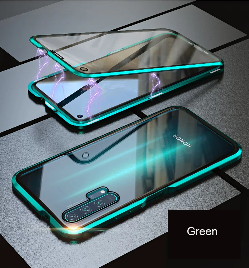 Двойной Магнитный чехол для телефона из закаленного стекла для huawei Nova 2 3 4 5 6 I E SE Maimang 6 7 8 P Smart Z Plus Pro - Цвет: green