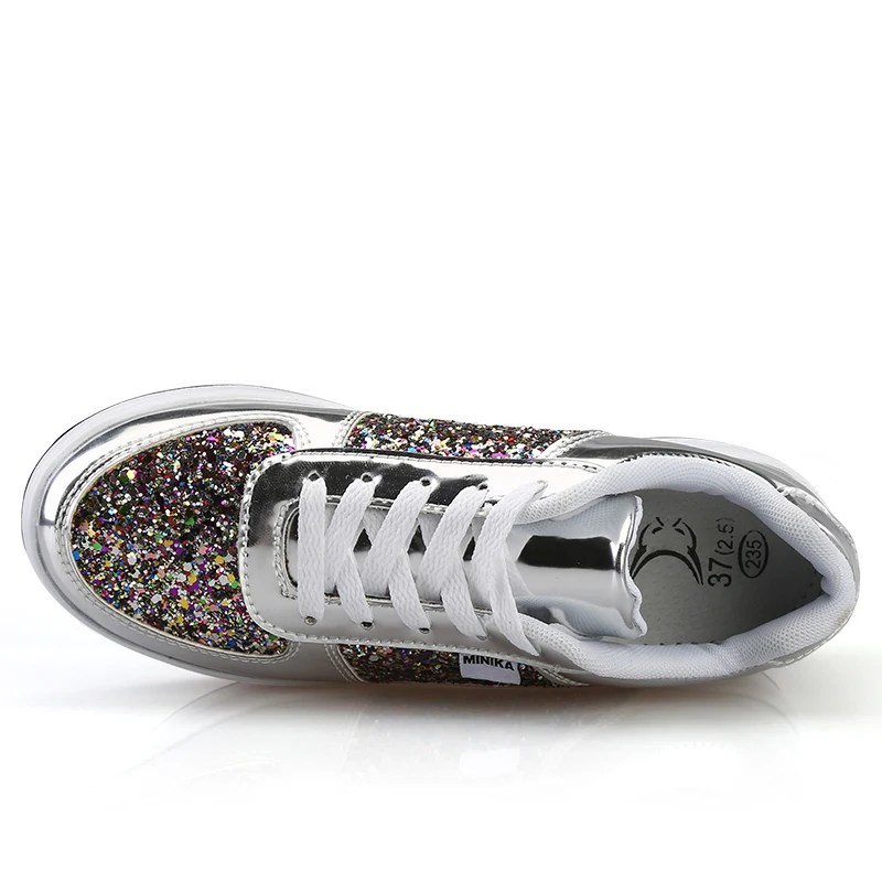 Fashion Women Walking Shoes Thick Bottom Shake Shoes Lightweight Lace Up Sneakers Shiny  Mirror Casual Shoes