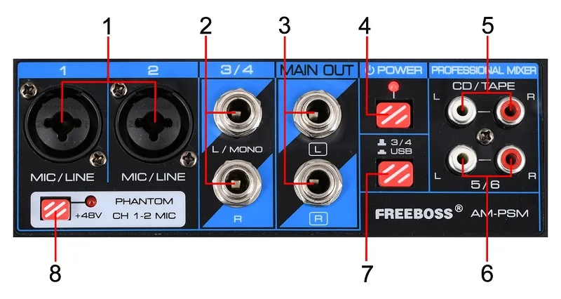 Freeboss AM-PSM DC 5 В Питание USB интерфейс 6 каналов 2 моно 2 стерео 16 эффектов аудио микшер