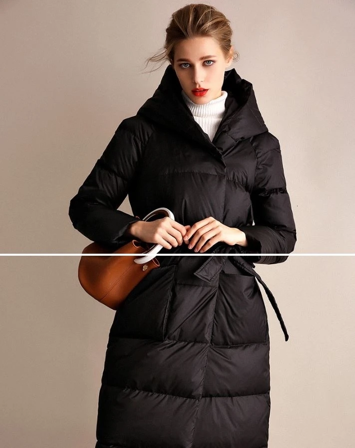 Down jacket female new long section loose thick white duck down hooded down jacket kaban chaqueta mujer manteau casacos jas