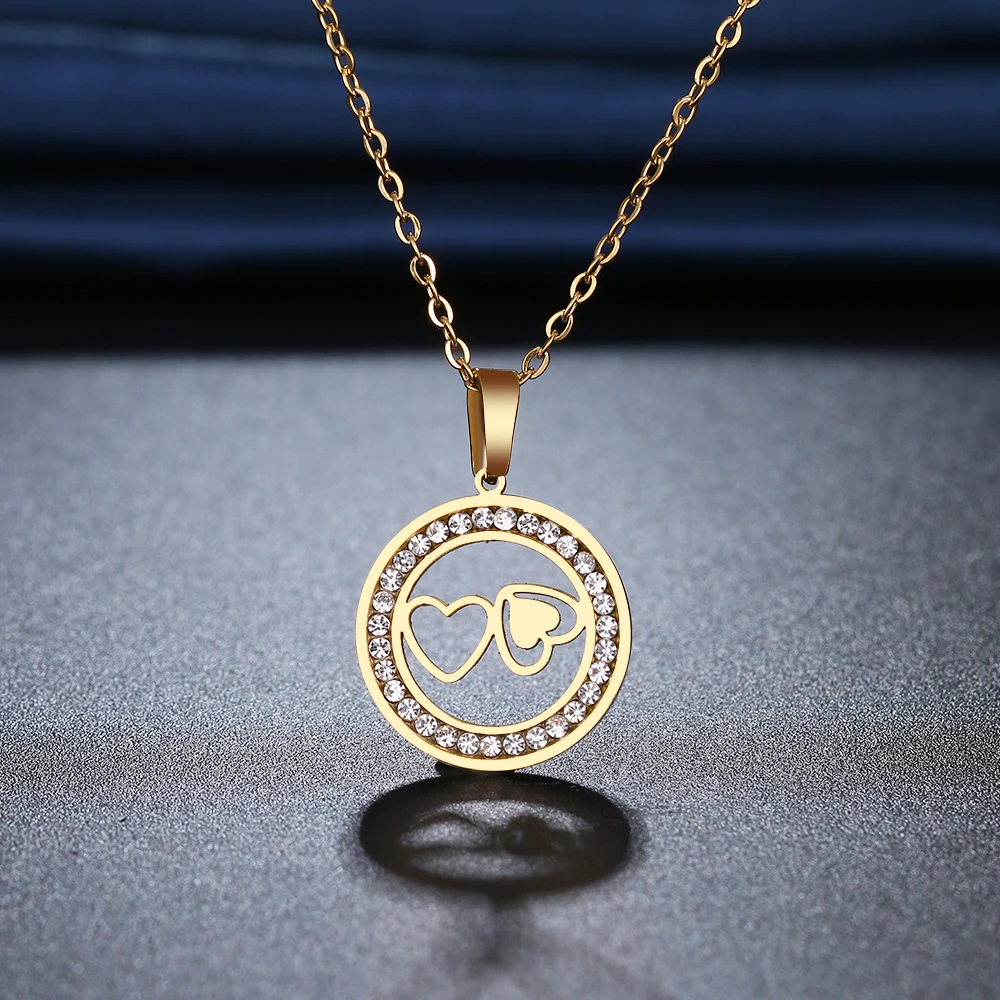 CACANA 316L Stainless Steel Necklace Crystal Rhinestone Fashion Two Hearts Necklaces For Women Wedding Valentine's Day Gifts | Украшения