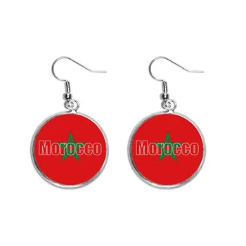 

Morocco Country Flag Name Ear Dangle Silver Drop Earring Jewelry Woman