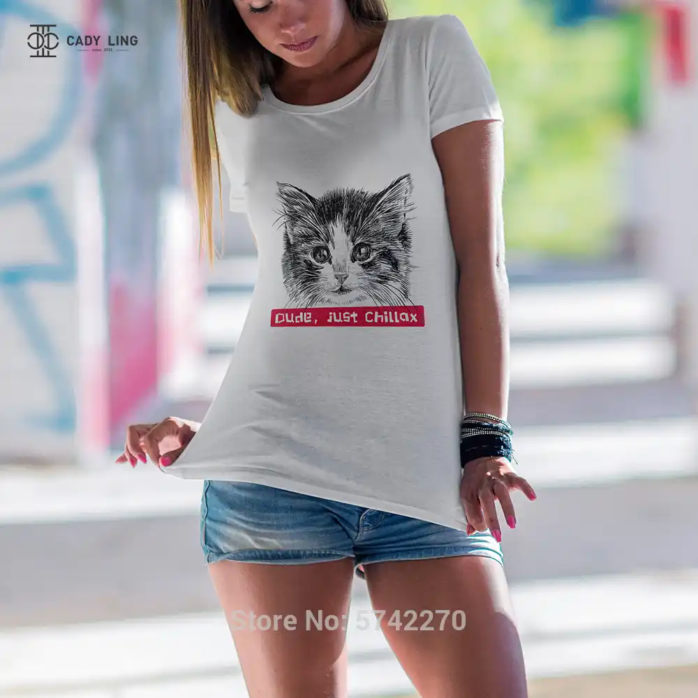 デュードちょうどchillax Tシャツ女性トップス漫画の猫の顔文字のプリントtシャツファムtシャツカジュアルtシャツoネックロック トップ Tシャツ Aliexpress