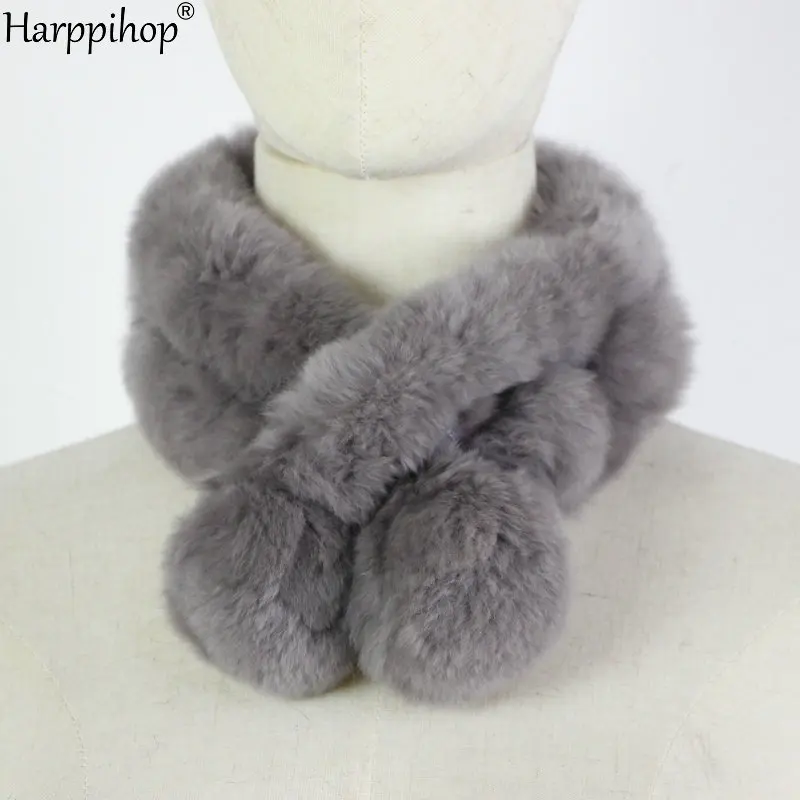 dark grey Harppihop* Зимний женский шарф из натурального меха модный шарф из кроличьего меха имеет различные цвета на выбор - Цвет: dark grey