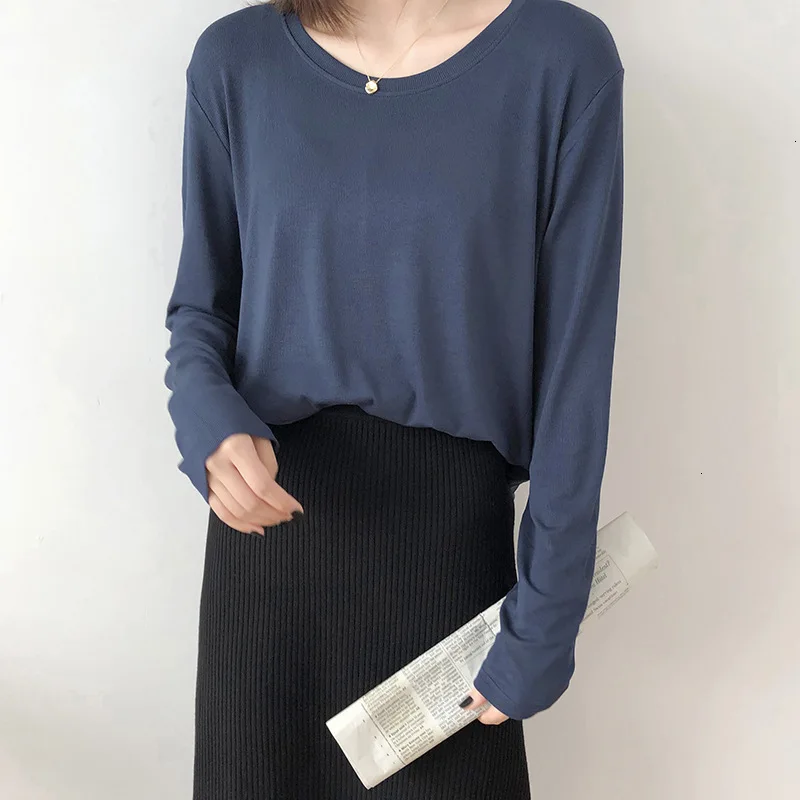 Женская хлопковая футболка с длинным рукавом круглым вырезом|Футболки| |