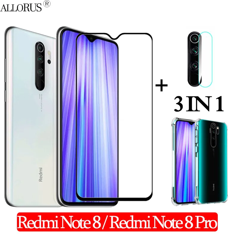 3-in-1 Glass Case 3-в-1 360 Полный Защитный чехол+ Камера ззащитное стекло на редми нот 8 про cтекло Xiaomi Redmi Note 8 Pro Экран Защитная cтекл - Цвет: 3-in-1 Glass Case