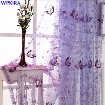 

Romatic Embroidery Butterfly Tulle Curtain For Living Room Sheer Curtain Kids Bedroom Drape Panel Sheer Sequins 1pc X-WP344 #30
