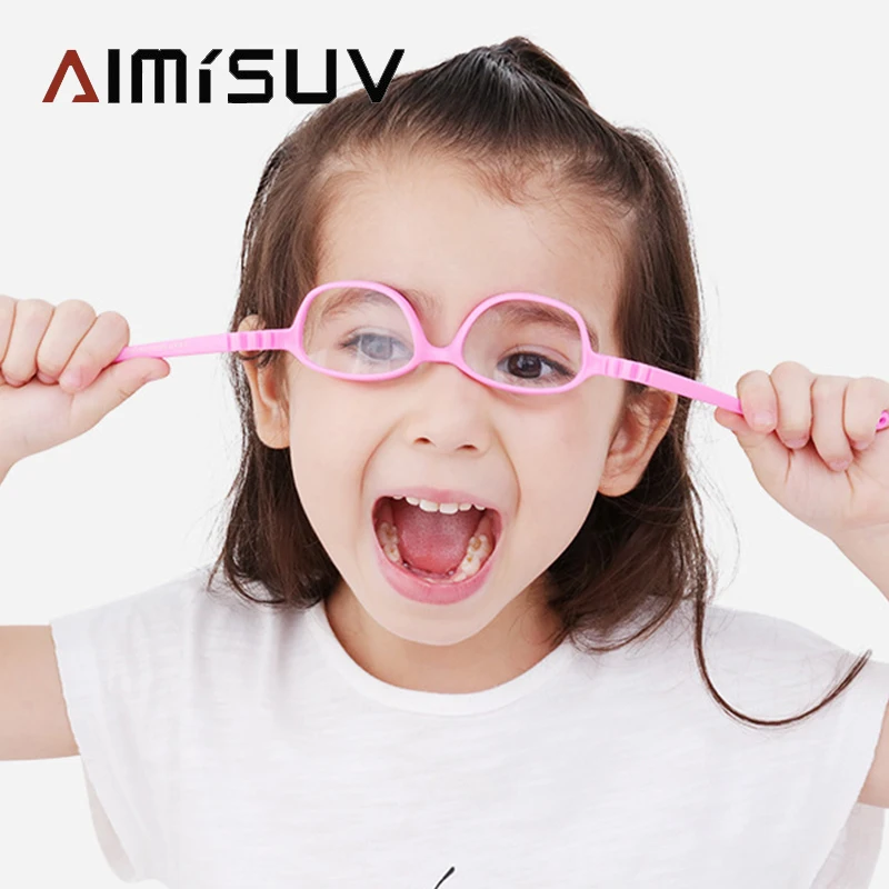 

AIMISUV 2020 New Fashion Ultralight Silicone Glasses Frame Kids Round Optical TR90 Flexible Clear Eyeglasses Children UV400