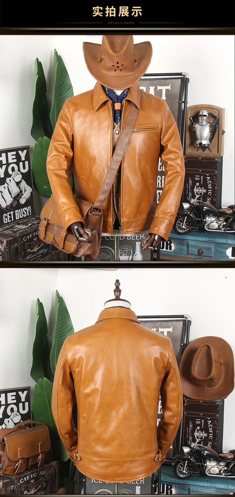 men's genuine leather coats & jackets Few sharp goods heavy oil wax cow leather jacket men's slim fit short 1940 locomotive Lapel leather jacket mens sheepskin flying jacket