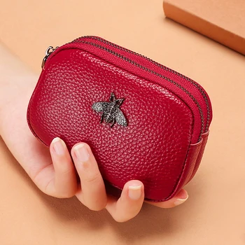 

Luxury fashion women coin purse leather women double zipper travel storage bag mini pouch ladies storage bag pouch purses