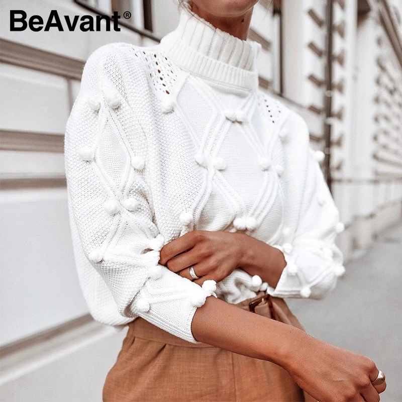 Трикотажный Свитер BeAvant с рукавами летучая мышь Зимний Белый Повседневный