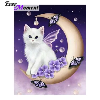 

Ever Moment Diamond Painting Lovely White Cat Moon Cartoon Full Square Drills Resin Diamond Embroidery Mosaic Cross Stitch 4Y042