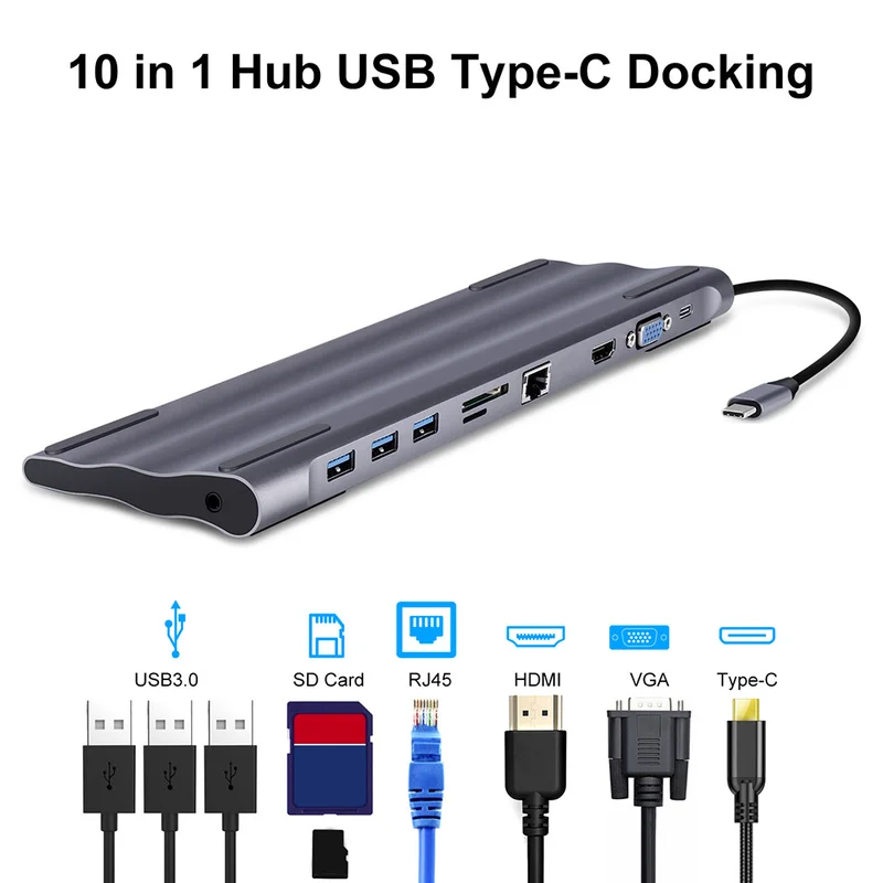 Baratos Adaptador USB, USB tipo C HUB USB 3,0 HDMI RJ45 HUB USB para MacBook Pro 13 USB Splitter de 10 puertos tipo C HUB USB C HUB