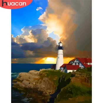 

HUACAN Painting By Number Landscape Hand Painted Art DIY Pictures By Numbers Lighthouse Drawing On Canvas Gift Home Decor