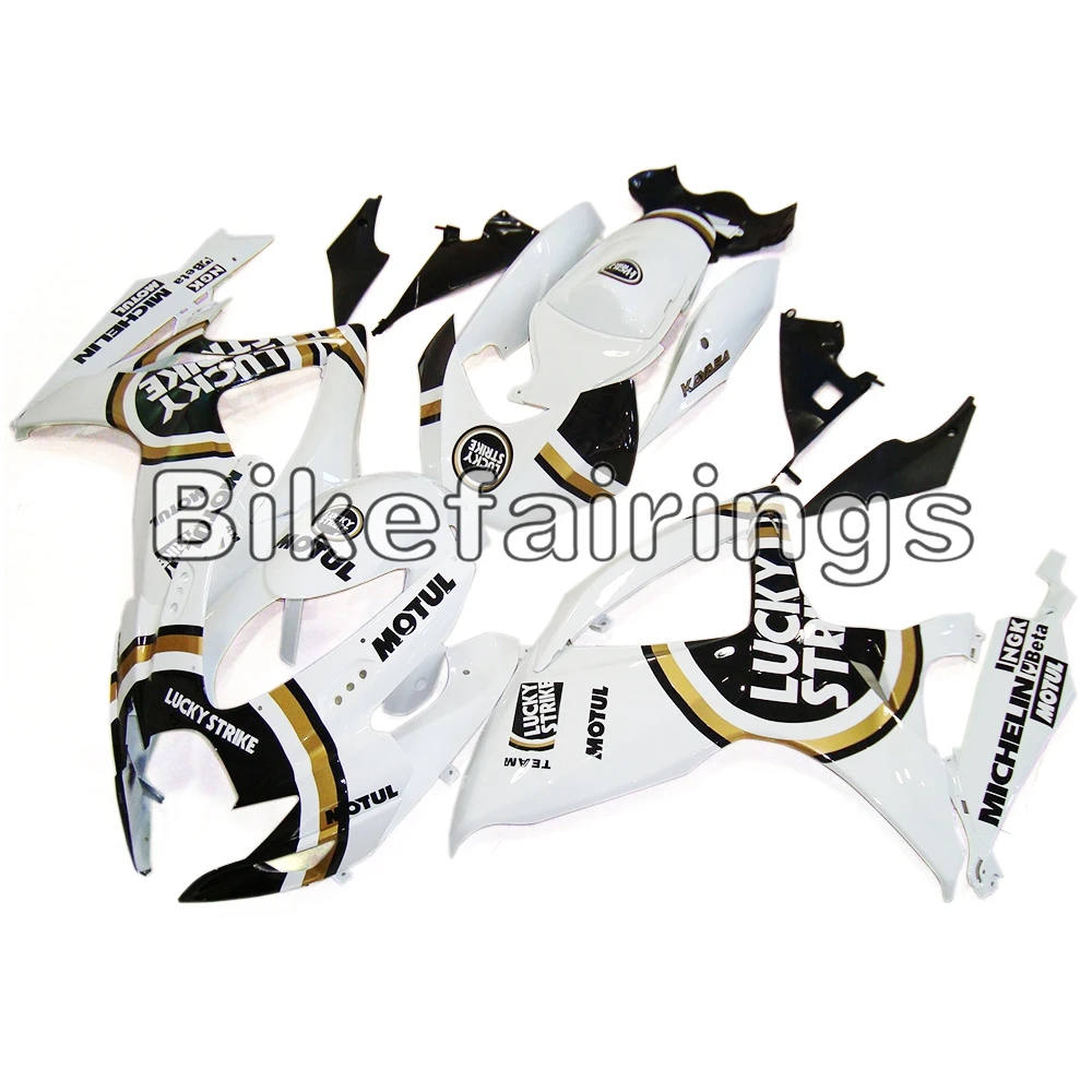 Lucky Strike White Back and Gold Motorbike Body Frames For Suzuki 06 07 GSXR600 GSXR750 K6 2006 2007 Injection Covers
