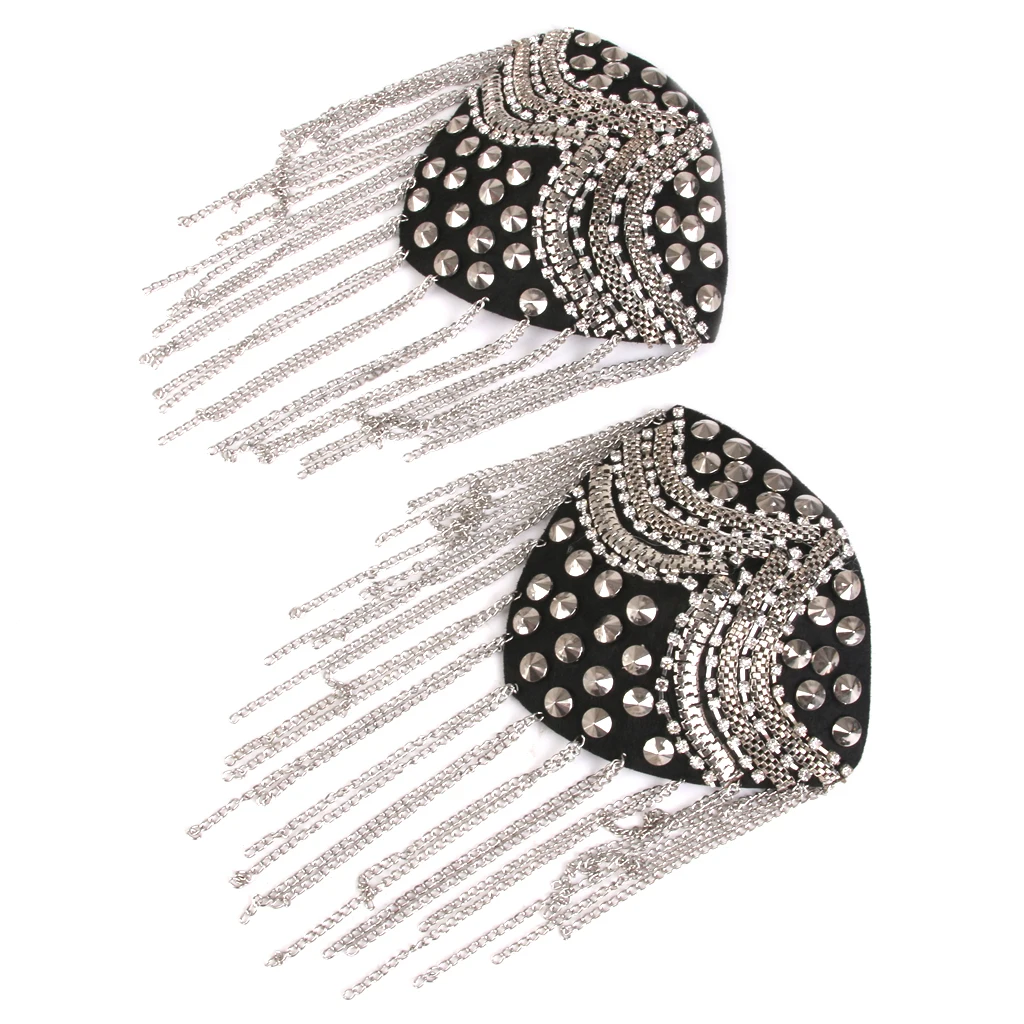 Punk Rock Tassel Chain Rivet Stud Shoulder Pad Array Badge Brooch 1 Pair Punk Rock Tassel Chain Rivet Stud Shoulder Pad Array Badge Brooch 1 Pair