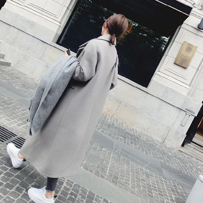Пальто женское Шерстяное Пальто Зимняя мода Новая повседневная Корейская версия приталенное длинное пальто с длинным рукавом Женские пальто размера плюс