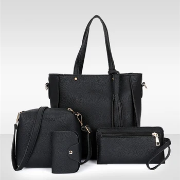 

4PCS Handbag Set Women PU Leather Shoulder Bag Shoulder Messenger Bag Wallet Handbag Set Female Crossbody Bag