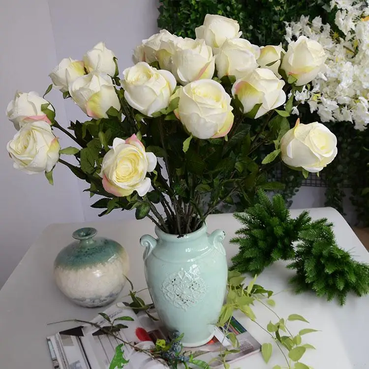 24"(60cm) length Upscale Artificial Silk Rose Flower Carft Ornament For Home Display Wedding Decoration 20pcs/lot