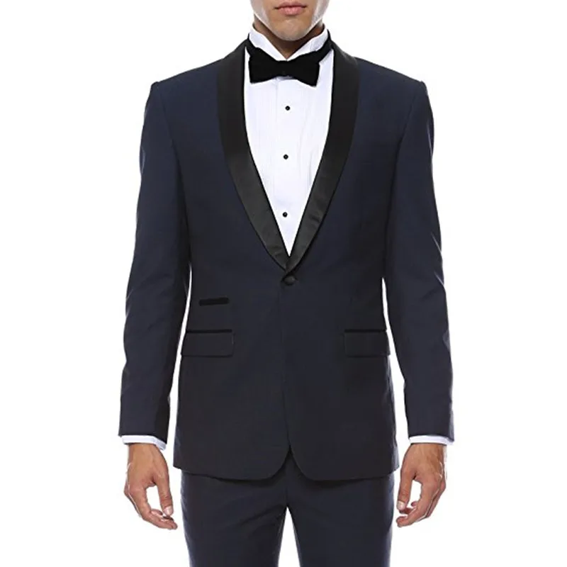 

Custom Made Navy Suits Black Lapel One Button 2-piece Slim Fit Men Blazer Wedding Suit Groom Tuxedos(Jacket+Pants) H507