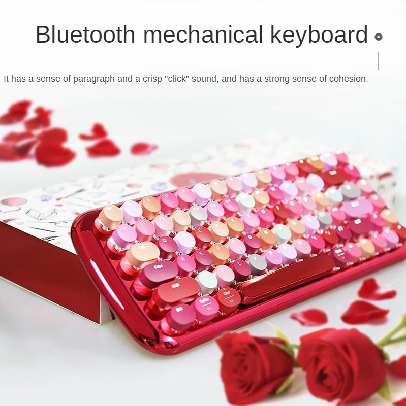

Bluetooth wireless charging backlit green axis lipstick girl round button cap Bluetooth mechanical keyboard and mouse as a gift