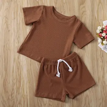 

2020 Casual Newborn Boys Boys Clothes Knit Ribbed Two Piece Set Shirt Crop Top + Pants Baby Clothes Summer Baby Clothes