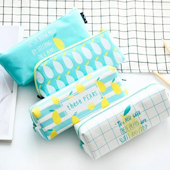 

Cute Canvas Zipper Pencil Case Pears Fruit Pencil Cases For Girl Stationery Canvas Pencil Bag School Supplies Students Gifts 1pc