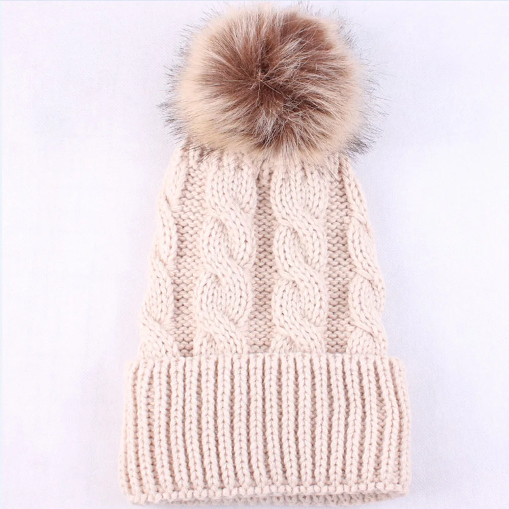 Mommy And Me Caps Women Kids Girls Boys Baby Knit Pom Bobble Hat Winter Warm Beanie Caps winter babymode