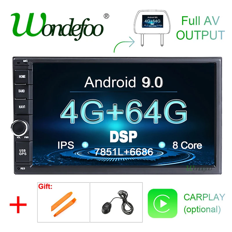 Автомагнитола 2 DIN 4 + 64 ГБ Android 9 0 IPS DSP GPS 8 ядер|Мультимедиаплеер для авто| |