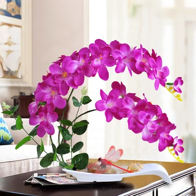 Butterfly Orchid Artificial Flowers Set Fake Flower Ceramic Vase Ornament Phalaenopsis Figurine Home Furnishing Decoration Craft - Цвет: 24