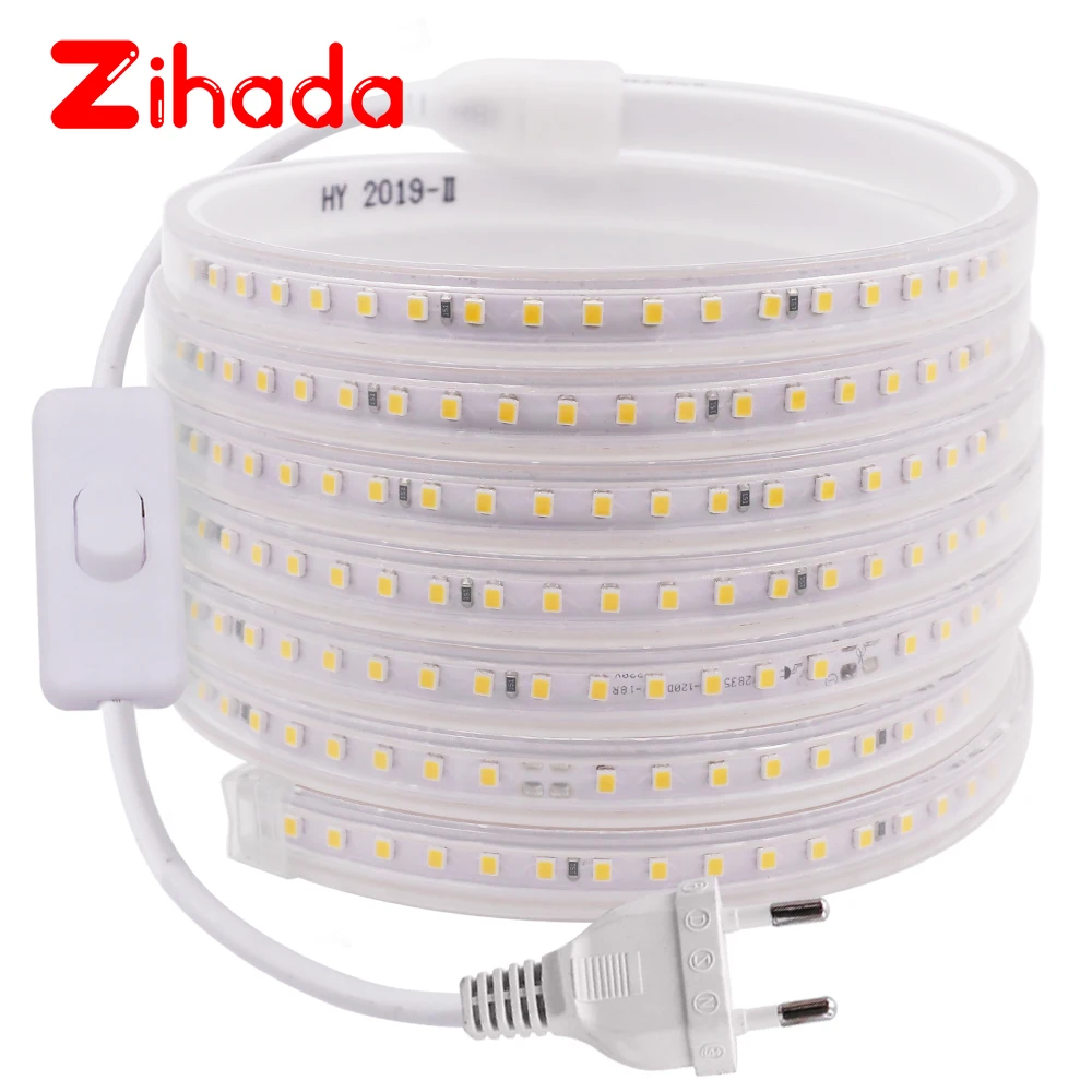 buy 220V 2835 LED Strip Light Waterproof Warm White 60LEDs m 120LEDs m Ribbon Tape Flexible LED Light Strip Lamp with Switch