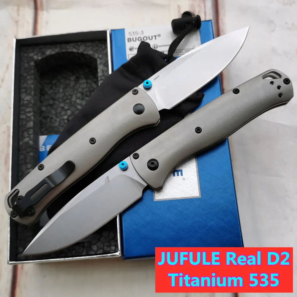 JUFULE 2022 Bugout 535 535TI Real D2 Blade TC4 Titanium Handle Folding Pocket Survival EDC Tool Kitchen Camp Hunt Outdoor Knife |