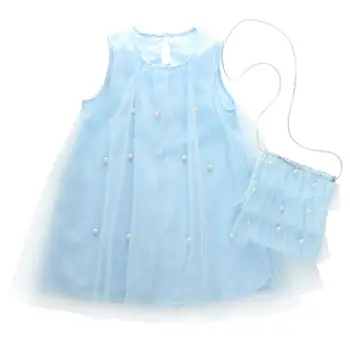 

Princess Kids Baby Girl Party Dress Pearl Tulle Sundress Blue Mesh