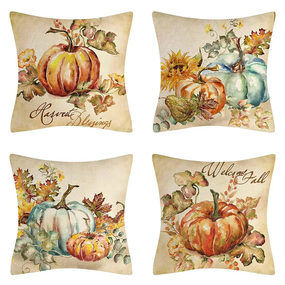 

4PCS 45x45cm Linen Fall Maple Leaf Pumpkin Pillowcases Home Decor Grateful Thanksgiving Autumn Pillow Covers Cushion Cover