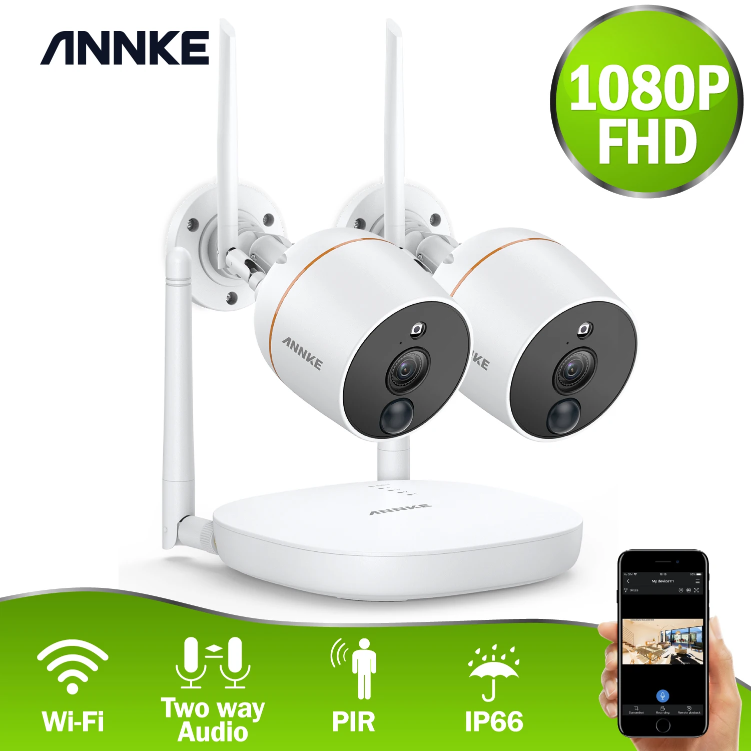 ANNKE 1080P WLAN PIR ÜberwachungsKamera 4CH Mini NVR 2MP IP Kamera Zweiweg-Audio 