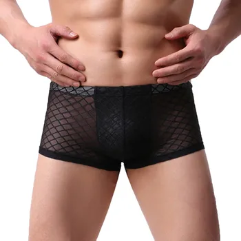 

Sexy Lace Men's Underwear Transparent Boxer Mens underwear panties Pure Color Comfortable men's underpants cueca masculina
