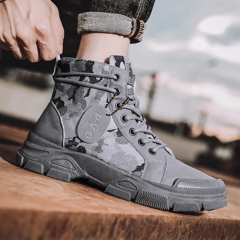 

PUPUDA Camouflage Boots Men New High Top Sneakers Men Boots Casual Canvas Shoes Male Outdoor Comfortable Men Shoes 2022