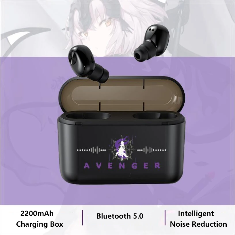 Музыкальные наушники Miku FGO, Беспроводная Bluetooth v5.0 гарнитура с зарядной коробкой 2200 мАч, аниме наушники, подарок Fate Saber - Цвет: Fate