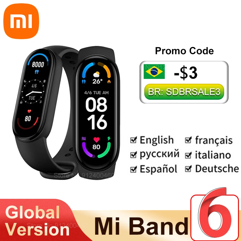 Xiaomi Mi Band 6 умный Браслет 5 цветов AMOLED экран датчик уровня кислорода в крови