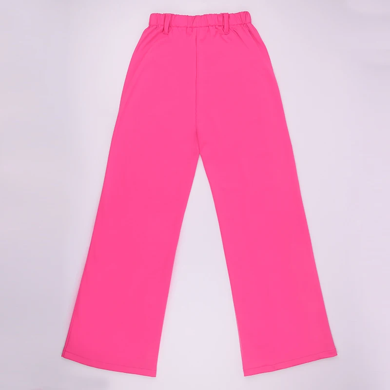 neon pink OMSJ, новинка, высокая талия, модная уличная одежда, женские одноцветные длинные брюки, спортивные штаны, эластичная талия, неоновые, розовые, расклешенные штаны - Цвет: neon pink