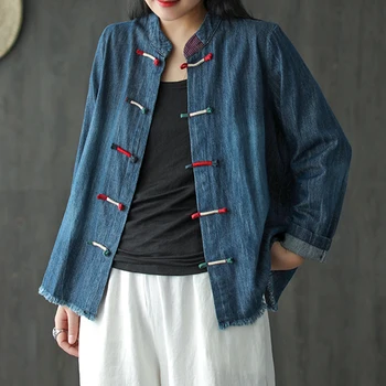 

Women Denim Blouse Shirt Tops Big Loose Solid Retro Vintage Casual Fashion for Spring Summer AZ24161513