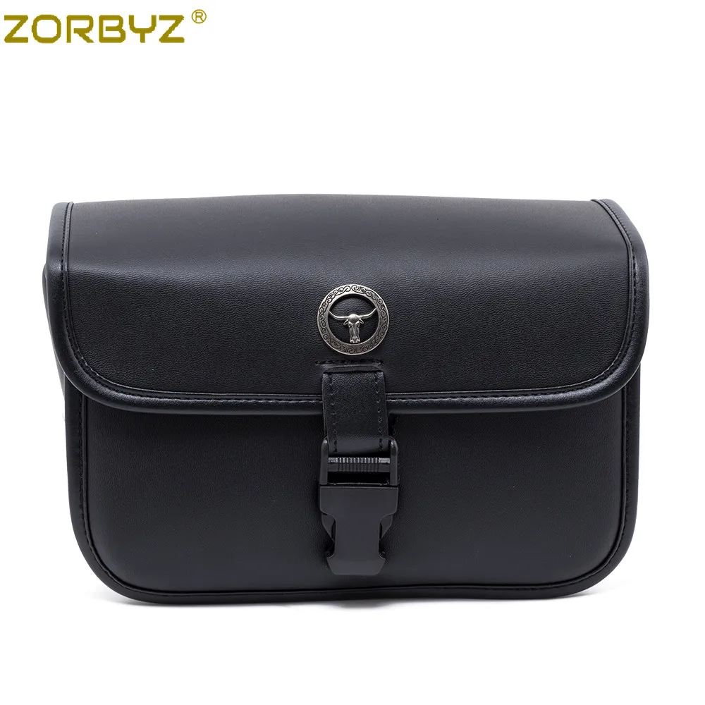 ZORBYZ Motorcycle Black PU Leather Rectangle Tool Bag Storage Pouch Saddlebag For Harley Honda Yamaha Cafe Racer