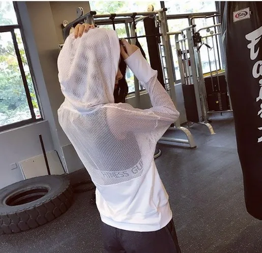 

Korean-style Large Size Sports Blouse Spring And Summer Yoga Clothes Slimming Loose Tops Gauze Hollow out Yoga Running Hoodie Wo